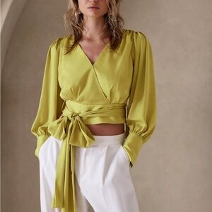 Banana Republic Factory ~ Citron green ~  romantic blouson sleeve wrap blouse